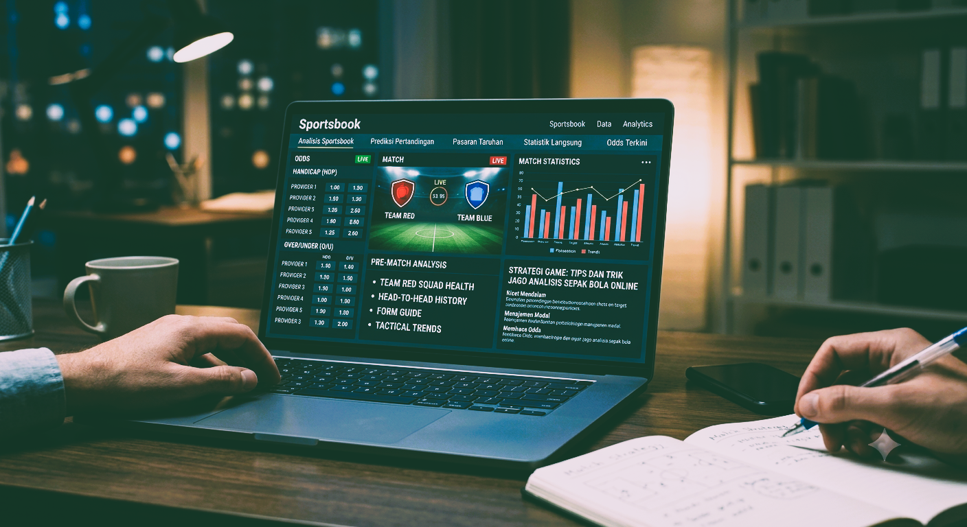 Analisis data dan statistik odds taruhan sepak bola online pada laptop